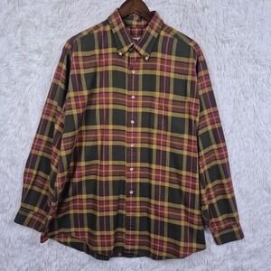 Vtg Viyella Mens XL Plaid Button Down Shirt Cotton Wool Blend Yellow Red USA